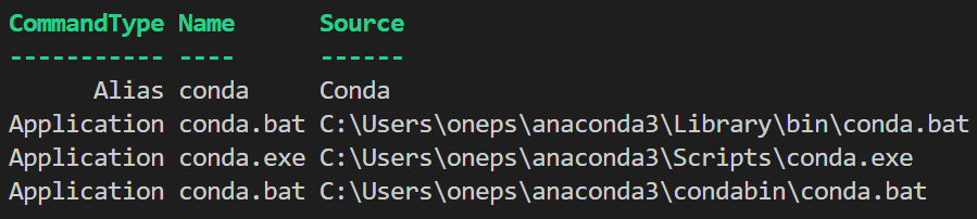 Get-Command conda -All